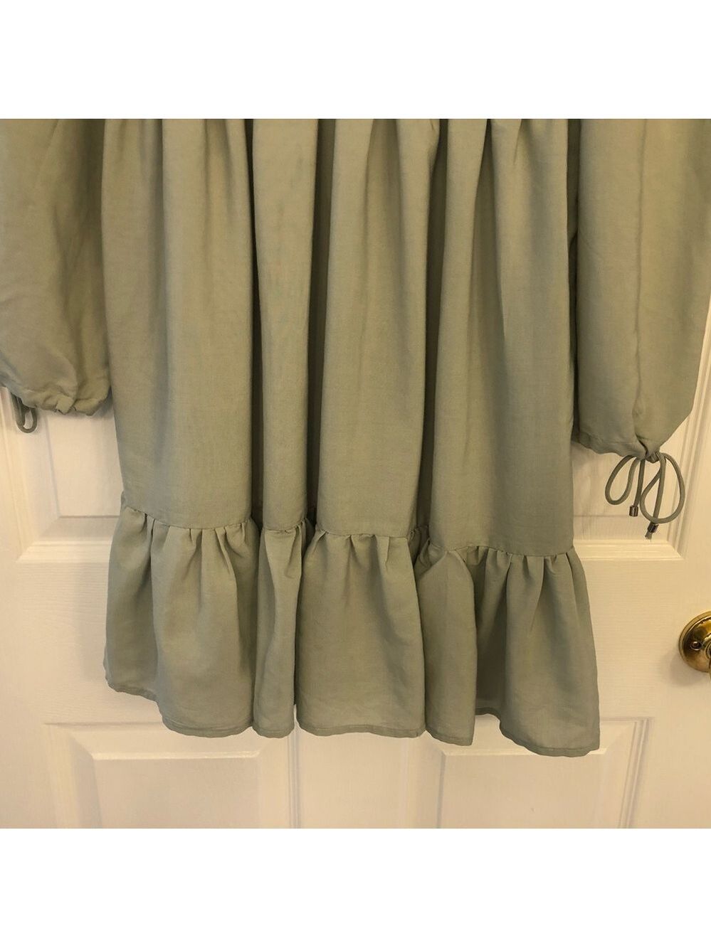 Size S ZESICA Boho Chic Mint/Sage Smocked Tiered Ruffled Mini Dress Baby Doll - Picture 8 of 10